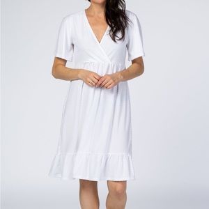 Pinkblush maternity white textured polka dot midi dress